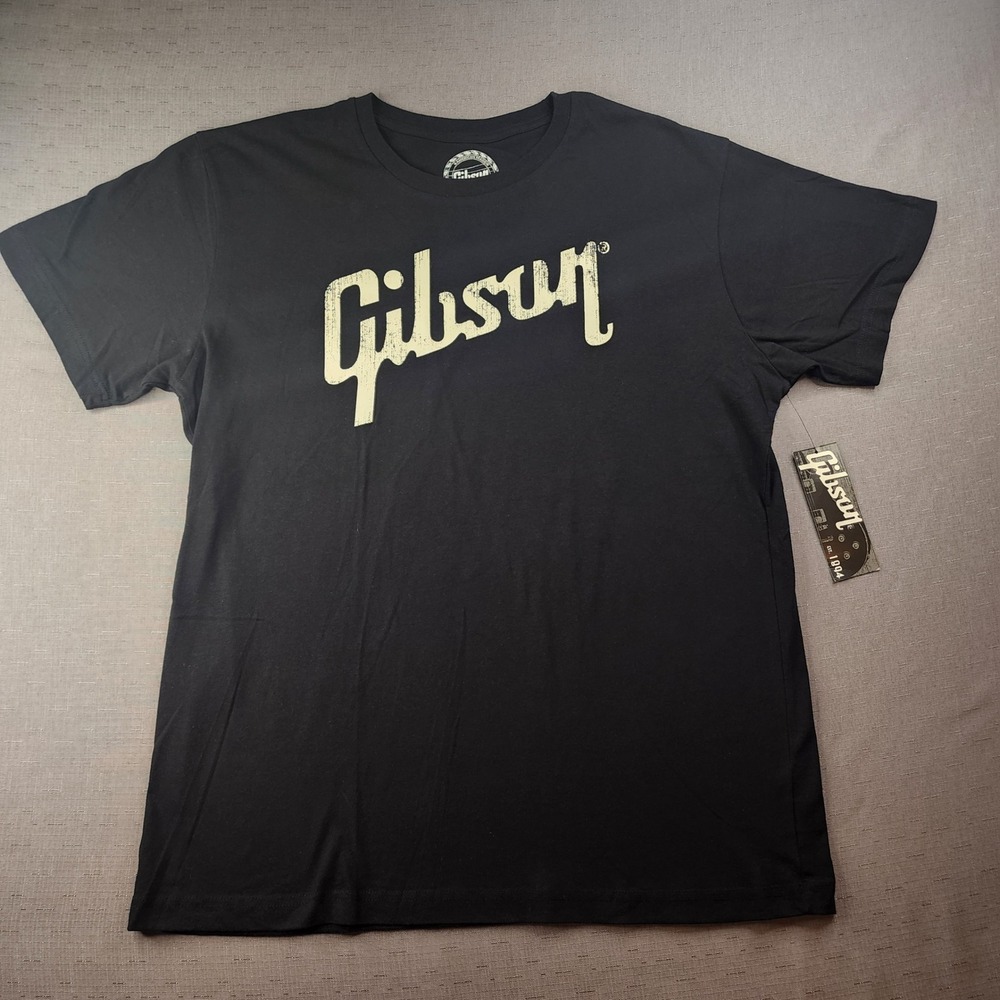 Gibson Guitar Black Graphic T Shirt Mens XL Short Sleeve Cotton Logo Tee New